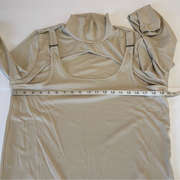 Shein Shirt Stretch Muscle Large Turtleneck Cut Outs Reveal Large Beige Club - Picture 8 of 10